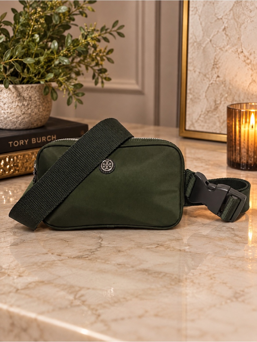 Tory Burch Virginia Belt Bag Olive Green Nylon Crossbody Waist Bag